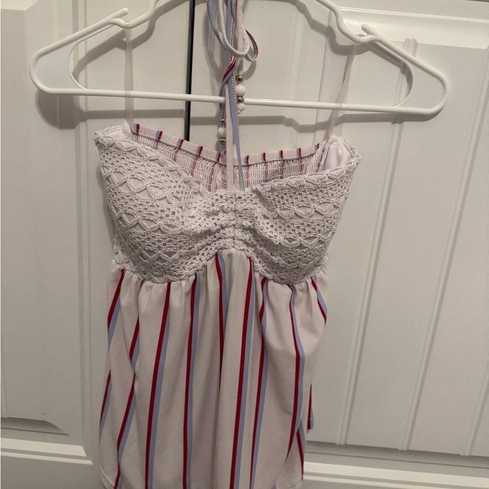 Striped Halter Top with Lace Detail